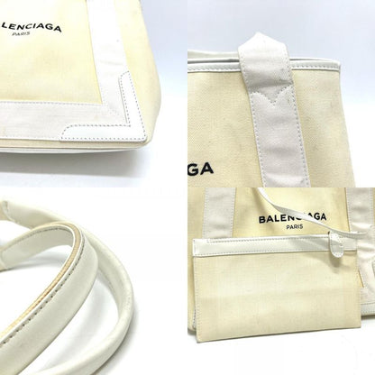 Balenciaga Tote Bag Navy Cabas S 339933 Canvas/leather White