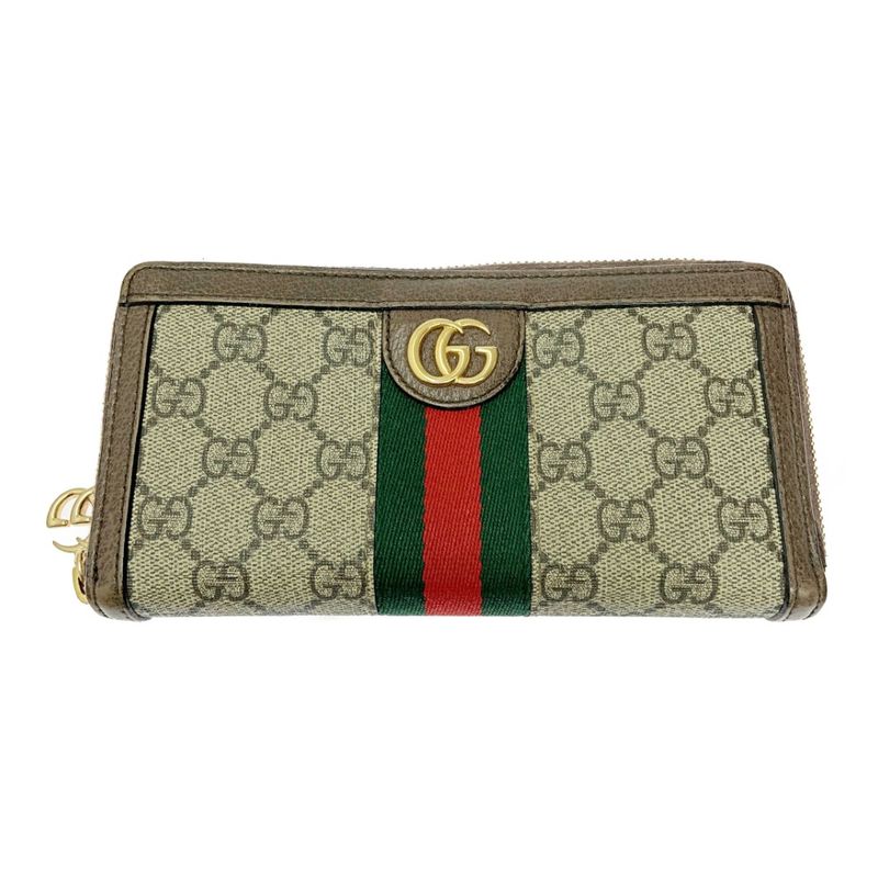 Gucci 523154/1147 GG Canvas Leather Ophidia Zip Around Wallet Long Wallet