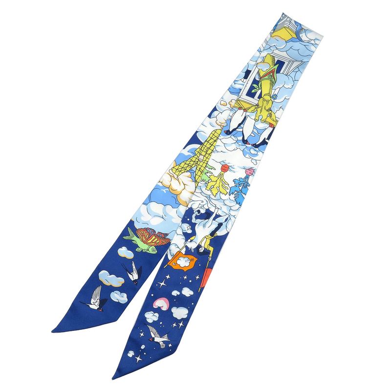 Hermes Twilly Sur Mon Nuage My Clouds Silk Marine Ciel Scarf 0085 Hermes