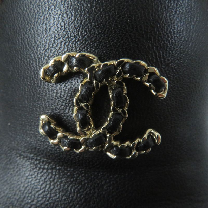 CHANEL 17G G31630 Flat Leather Shoes With Coco Mark Black Beige 34.5 With Box