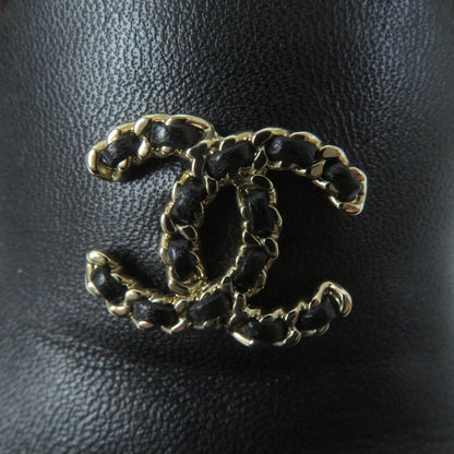 CHANEL 17G G31630 Flat Leather Shoes With Coco Mark Black Beige 34.5 With Box