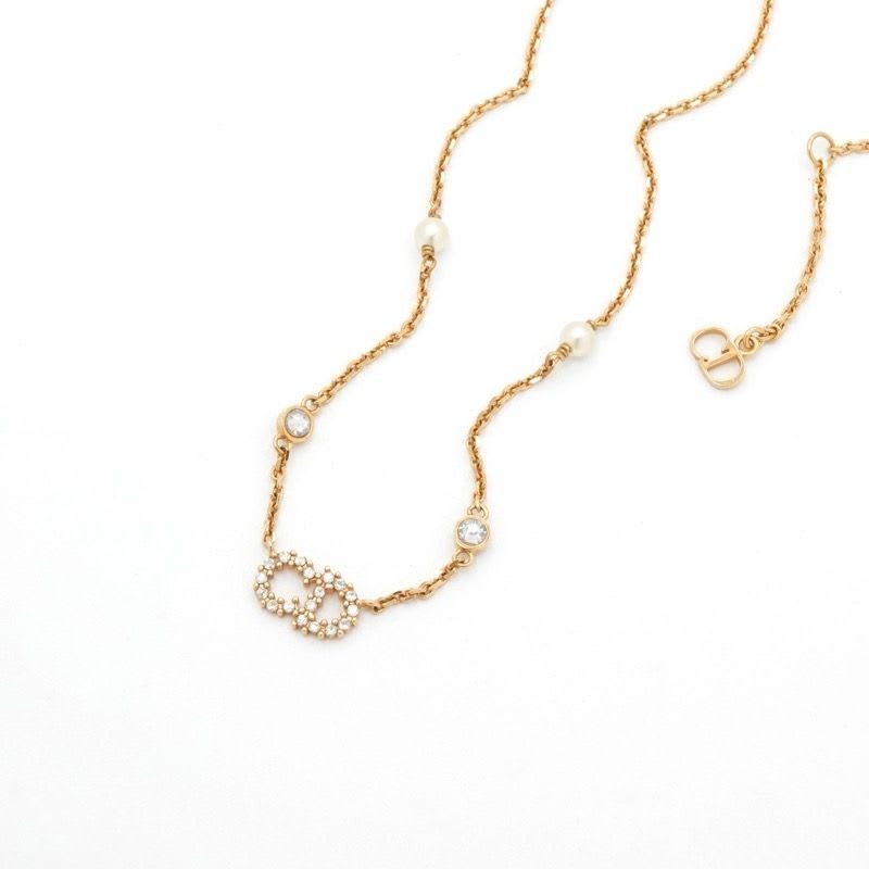 Christian Dior Clair D LUNE Necklace Pendant Choker Gold CD Logo Rhinestone
