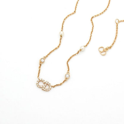 Christian Dior Clair D LUNE Necklace Pendant Choker Gold CD Logo Rhinestone