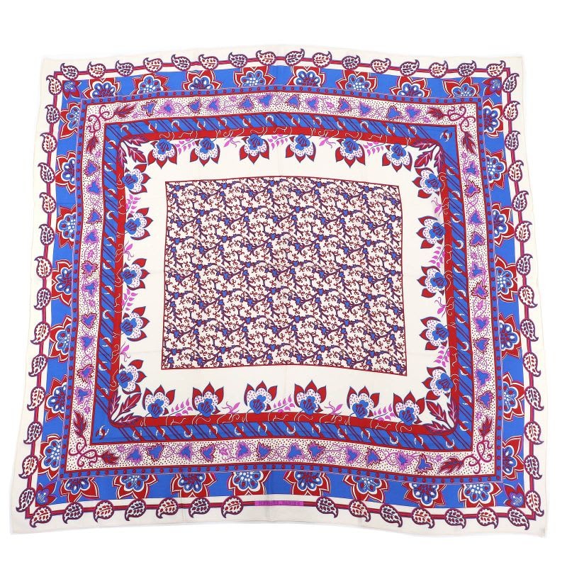 Hermes 100% Silk Paisley Motif All-over Pattern Shawl Scarf Ivory Red Blue