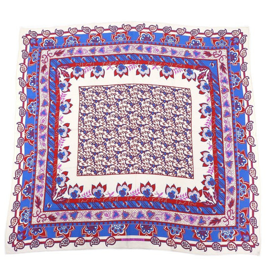 Hermes 100% Silk Paisley Motif All-over Pattern Shawl Scarf Ivory Red Blue