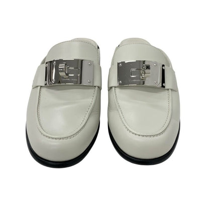 Hermes Jota Flat Shoes Leather Ivory Silver Kelly Hardware Mule Slipper Sandals
