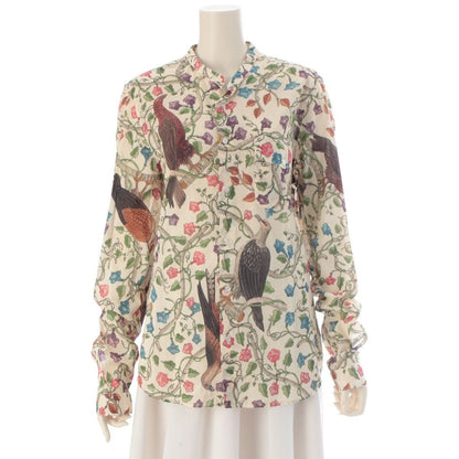 Gucci Cotton Botanical All Over Pattern Long Sleeve Shirt Top Multi Color Off