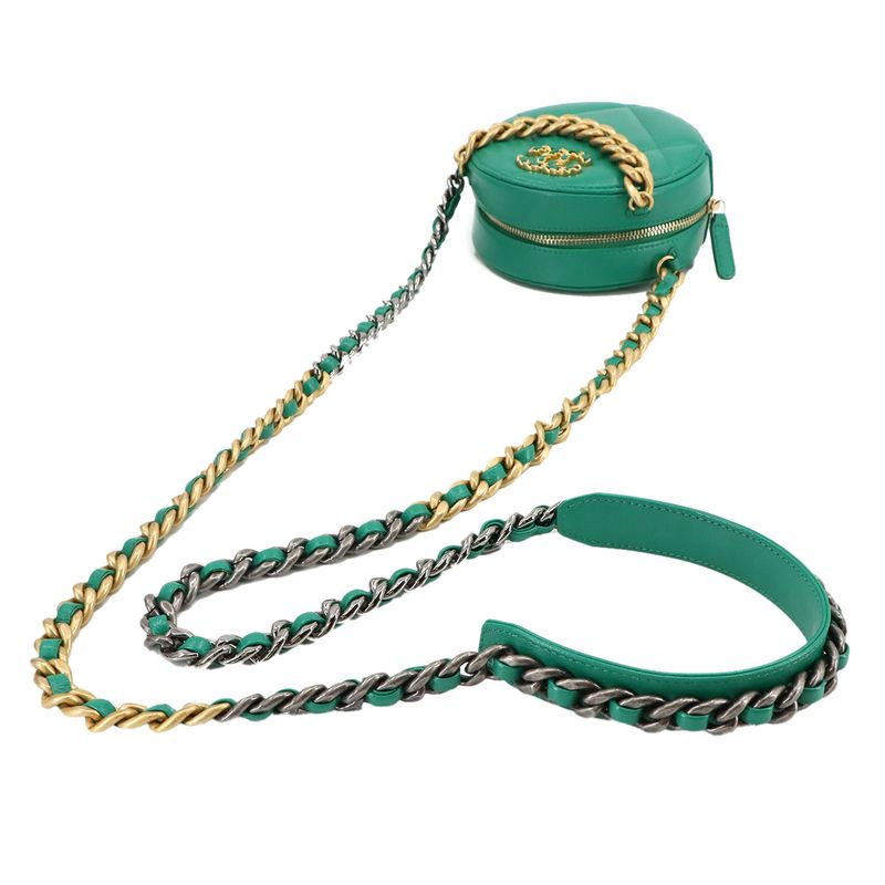 Chanel 19 Round Clutch Chain Shoulder Bag Lambskin Green Ap0945 Chanel 19 Bag