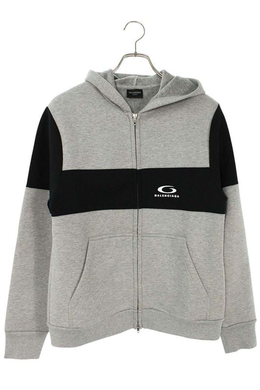 Balenciaga 25SS 808832 Trvj2 Bicolor Sport Logo Zip Up Hoodie Men's L