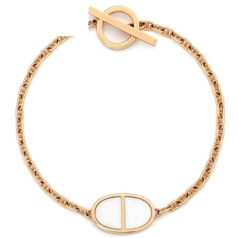 Hermes Bracelet Chaine D'ancre Verso 18K Pink Gold Rose White Sh