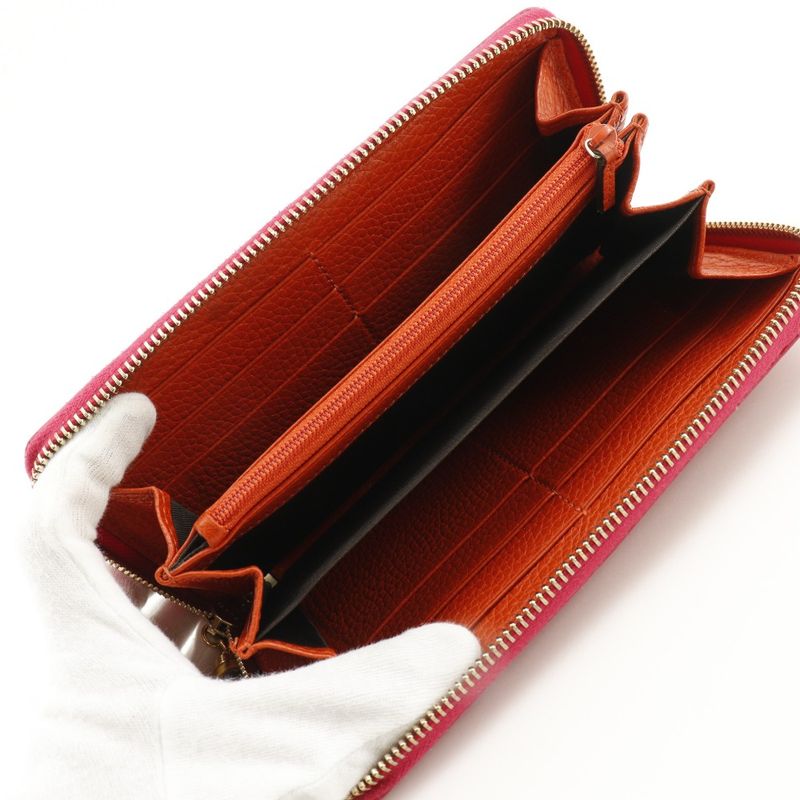 Gucci Round Zipper Bamboo Tassel Bicolor 307984 Calf Pink/orange Ladies Long