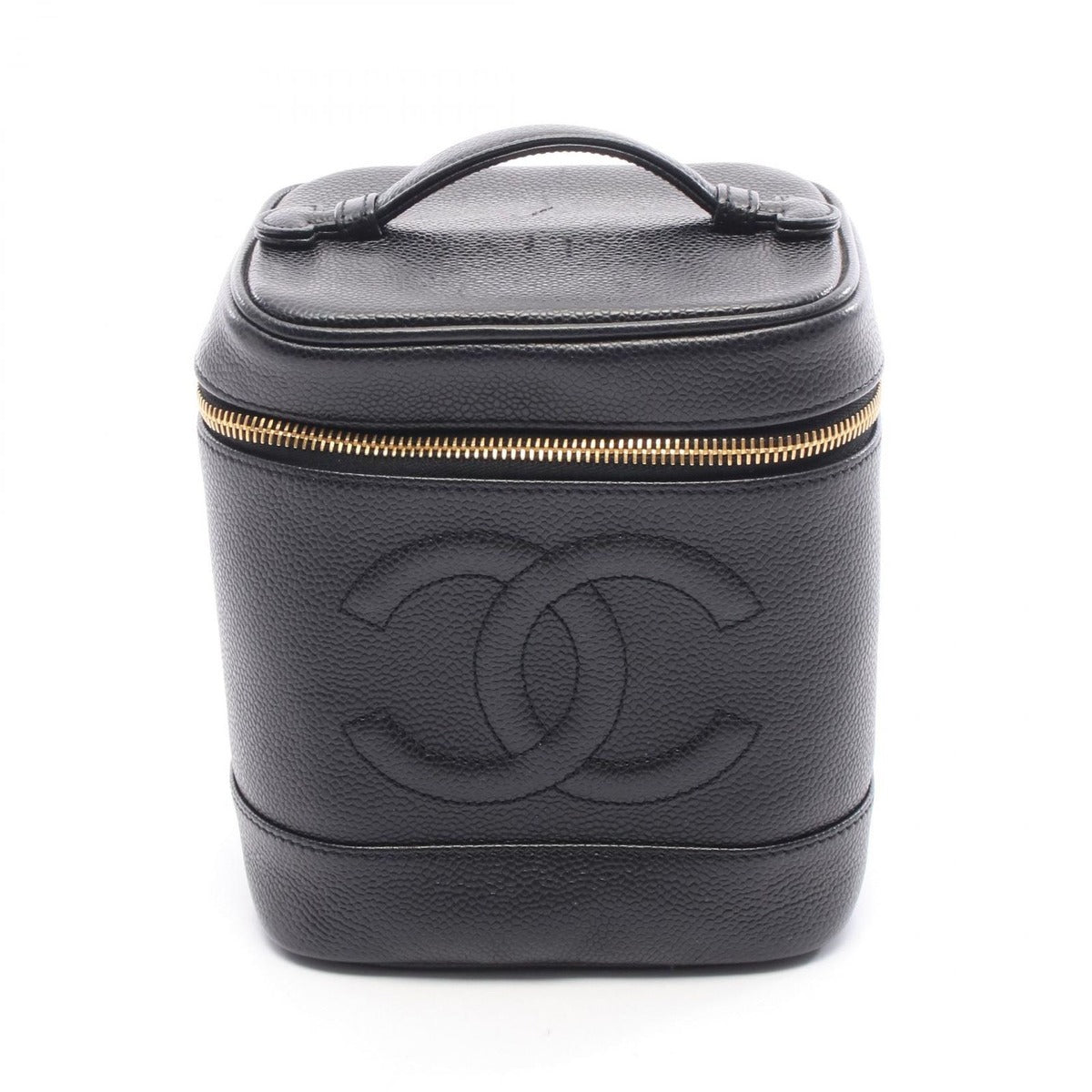 Chanel Handbag CC Logo Black Caviar Leather Quilted Vertical