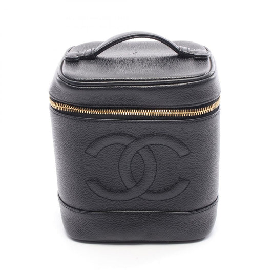 Chanel Handbag CC Logo Black Caviar Leather Quilted Vertical