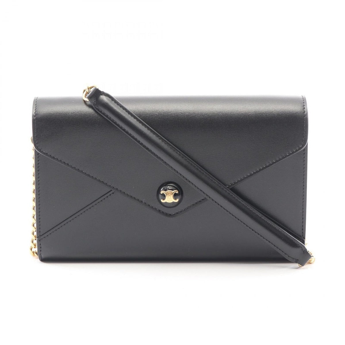 Celine Shoulder Bag Envelope Black Leather Chain Wallet