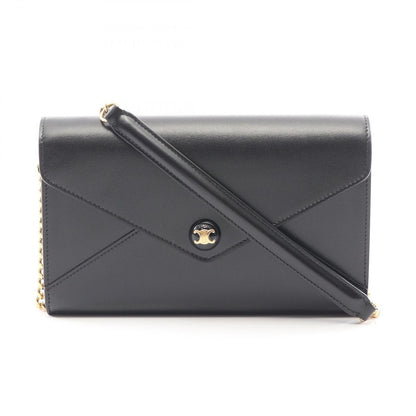 Celine Shoulder Bag Envelope Black Leather Chain Wallet