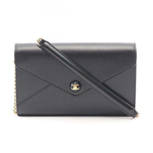 Celine Shoulder Bag Envelope Black Leather Chain Wallet