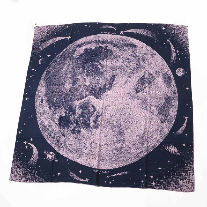 Hermes Carre Geant140 Clair De Lune Cles Cashmere Silk Marine View Rose Scarf