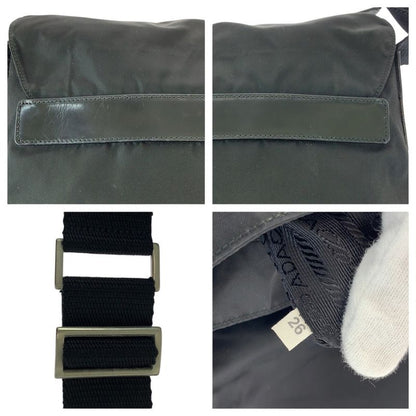 Prada Tessuto Triangle Logo Plate Black Silver Hardware Nylon/leather Shoulder