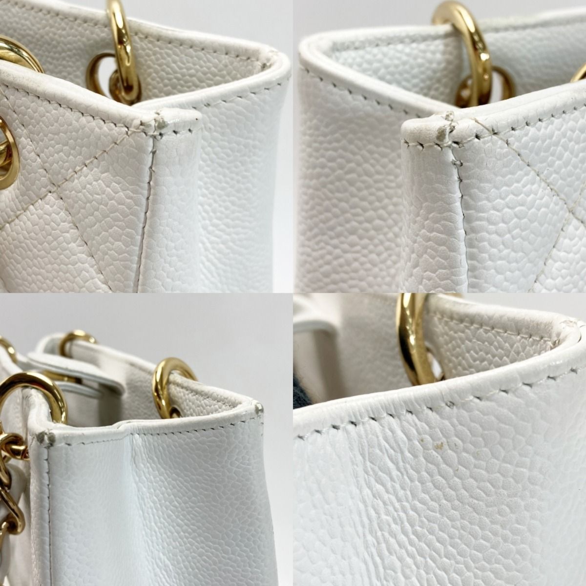 Chanel Cocomark Matelasse Pst Chain Tote Bag A50994 White Caviar Skin Gold