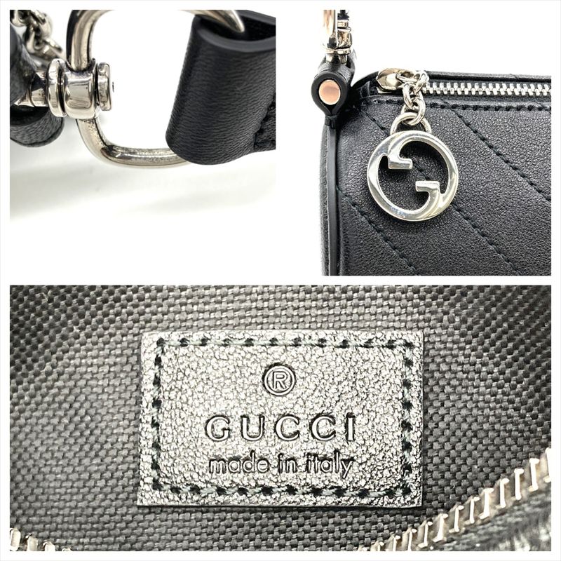 Gucci Blondi Handbag Leather Black Silver Hardware Tube Shape Women's