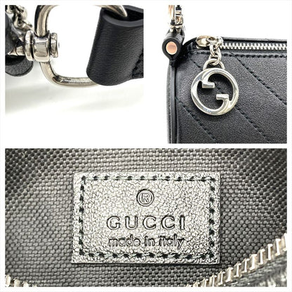 Gucci Blondi Handbag Leather Black Silver Hardware Tube Shape Women's