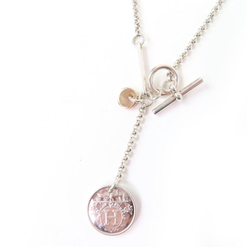 Hermes Exlibris PM Necklace Ag925 Au750 Pendant Silver Gold Made In France