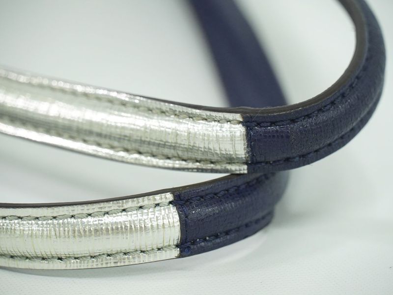 Authentic Fendi Trois Jour Bicolor Tote Handbag PVC Leather Navy Silver 8bh272