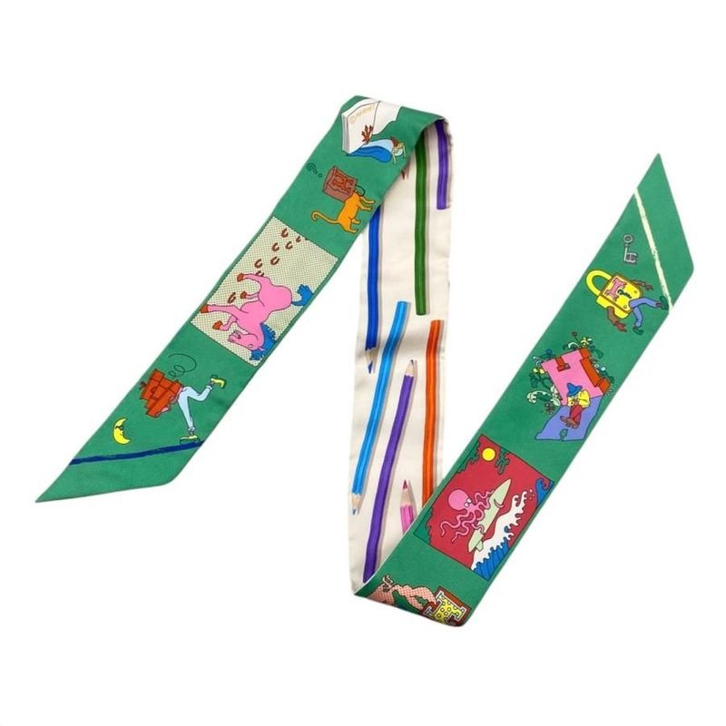 Hermes Silk Scarf Twilly Come on Get Out Your Colored Pencils Carre Libre