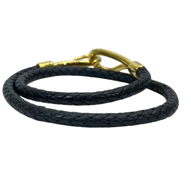 Hermes Jumbo Bracelet Bangle Choker Small Item Logo Leather GP Black Gold