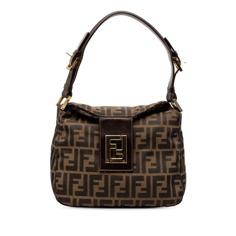 Fendi Zucca Mamma Bucket Shoulder Bag Khaki Brown Canvas Leather
