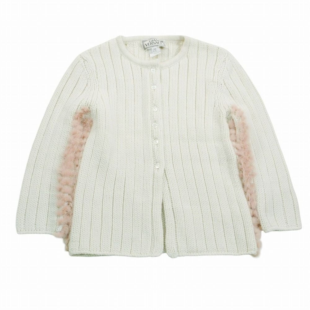Versace Gianni Mink Knit Cardigan Top Long Sleeve White 40