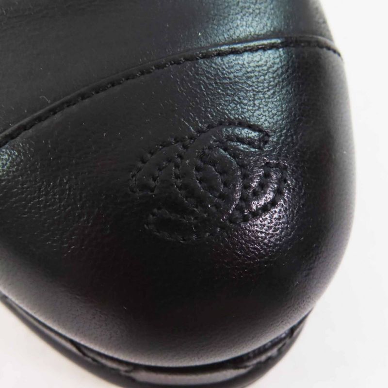 CHANEL G28461 Beautiful Legs Coco Mark Stitching Round Toe Leather Pumps 12cm