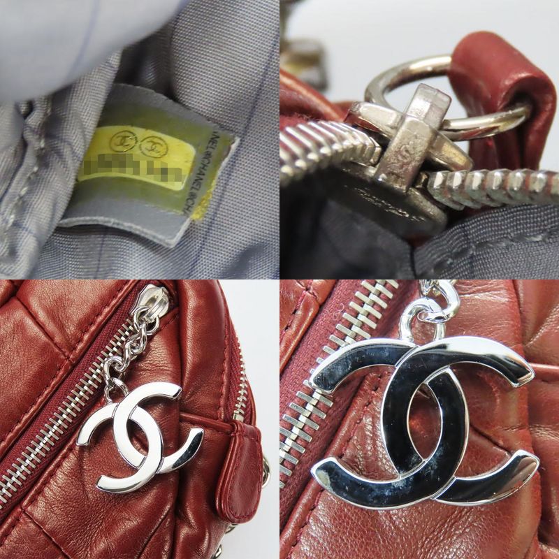 Chanel Shoulder Bag Quilted Coco Mark Lambskin Bordeaux Silver Hardware Chain