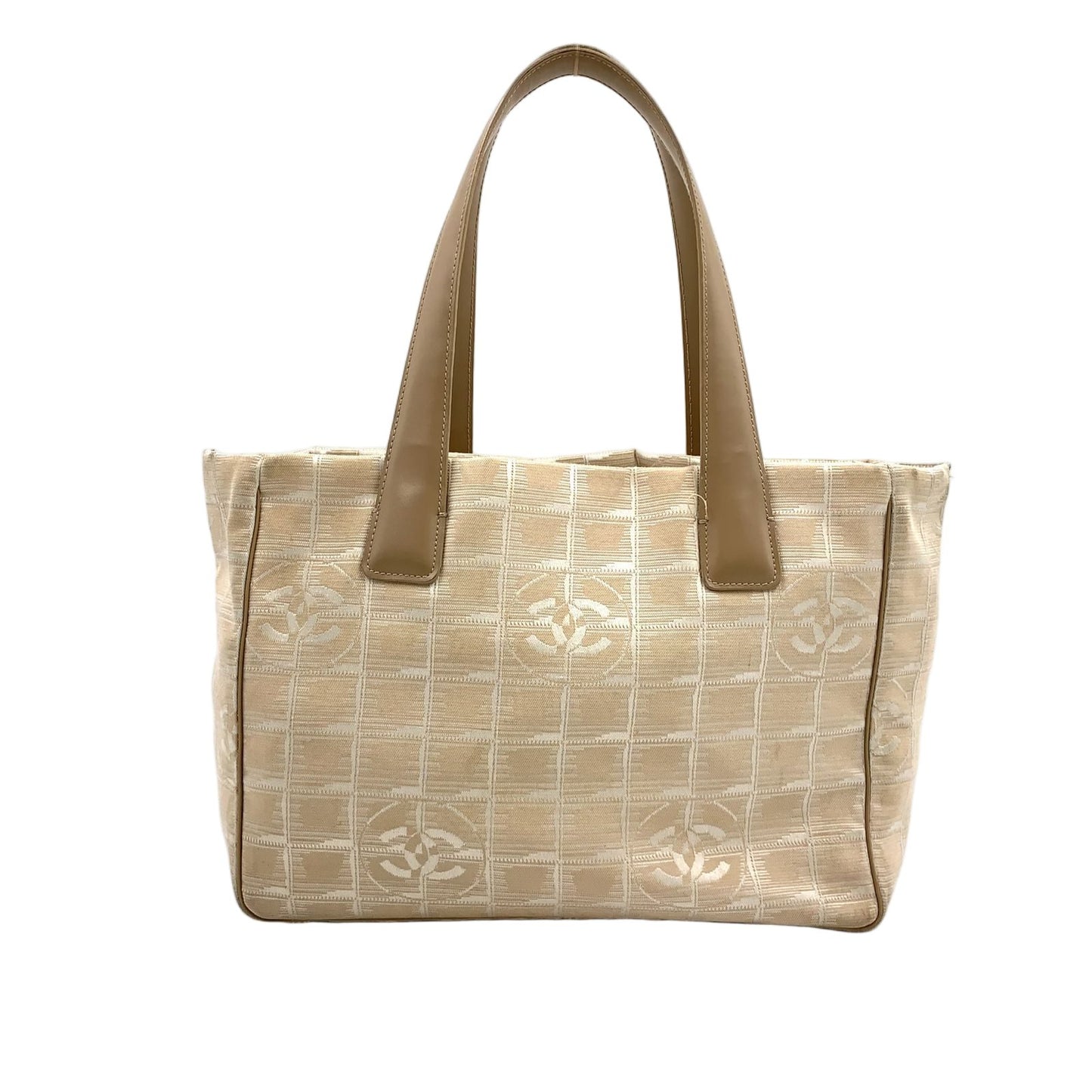 Chanel New Travel Line PM Leather Nylon Beige Tote Gold