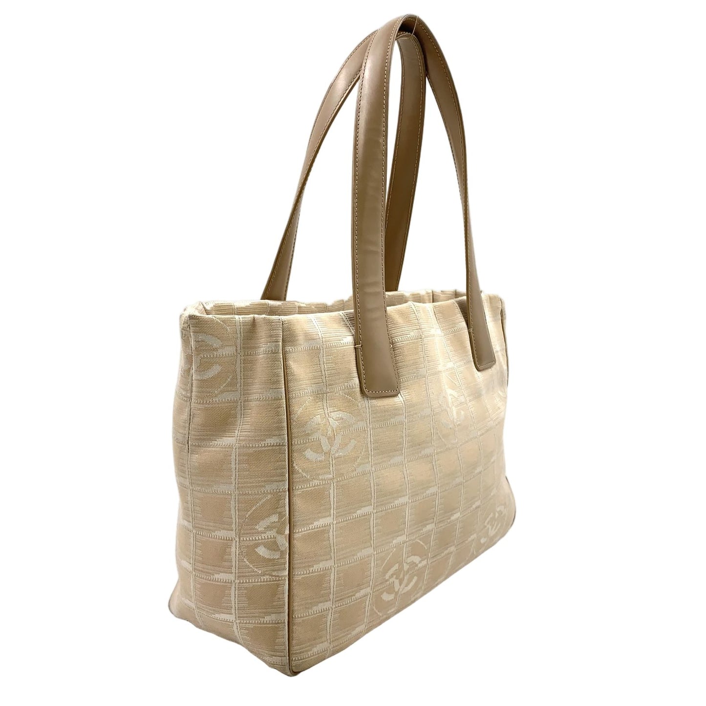 Chanel New Travel Line PM Leather Nylon Beige Tote Gold — view 2