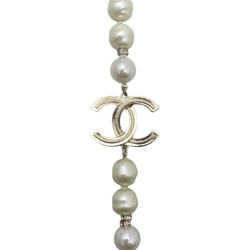 Chanel Long Necklace Coco Mark Pearl Rhinestone Gold Chanel