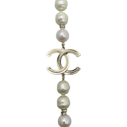 Chanel Long Necklace Coco Mark Pearl Rhinestone Gold Chanel