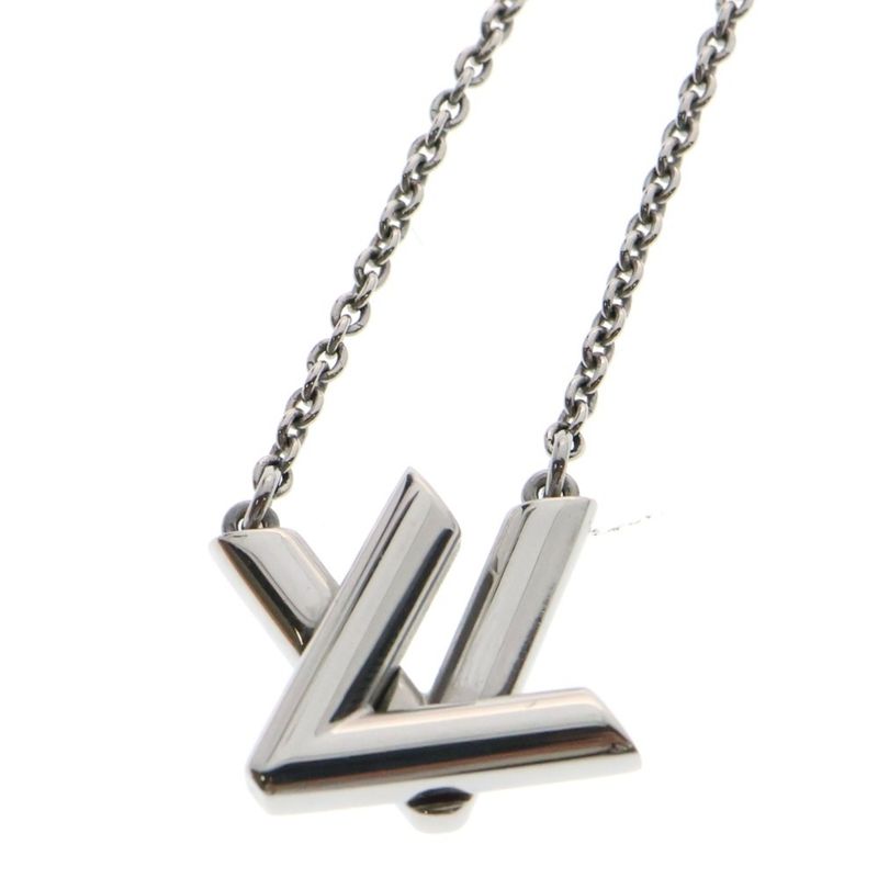Louis Vuitton Go-14 LV Logo Chain Necklace Silver M01872 Le0274