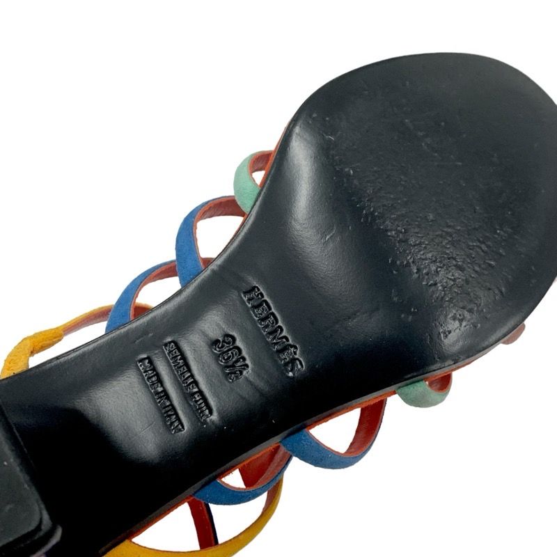 Hermes Sandals Shoes Suede Multicolor Square