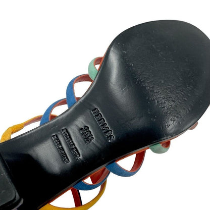 Hermes Sandals Shoes Suede Multicolor Square