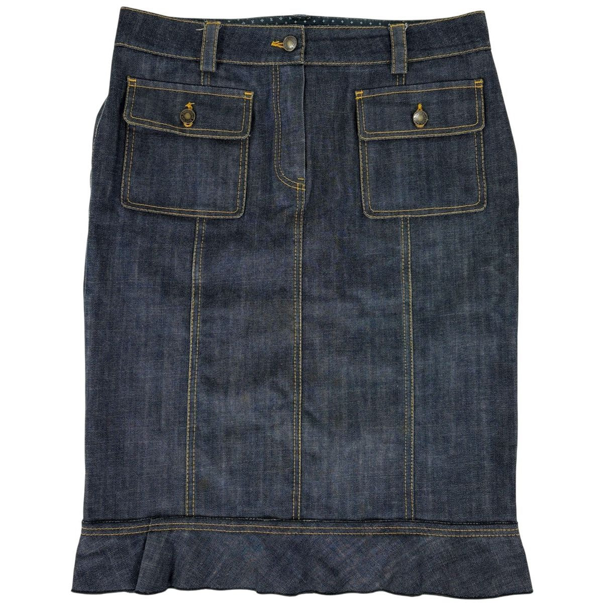 Louis Vuitton Denim Tight Skirt Ruffle Hem Cotton Polyurethane