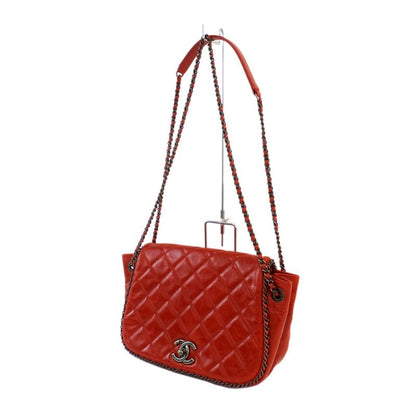 Chanel Matelasse Chain Shoulder Red Bag Coco Mark Vintage Silver
