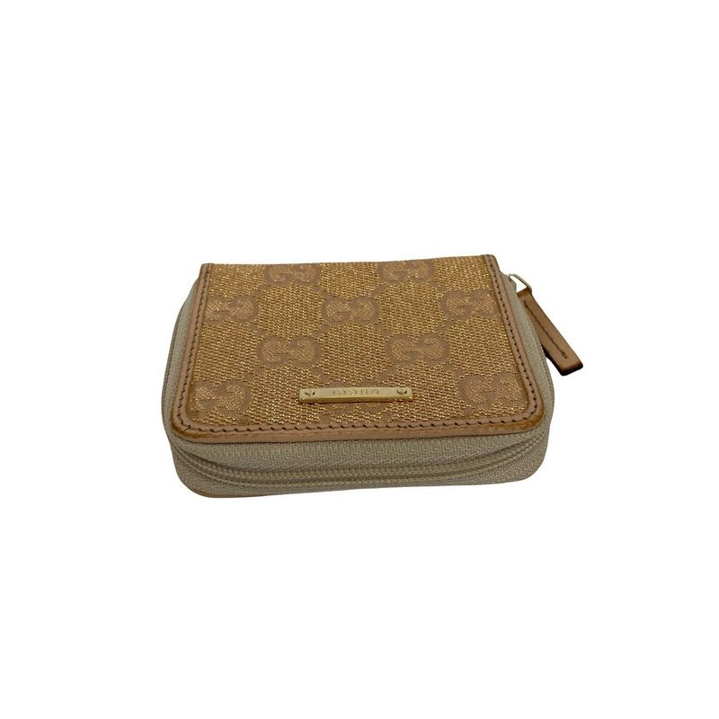 Gucci GG Pattern Logo Hardware Canvas Leather Round Zip