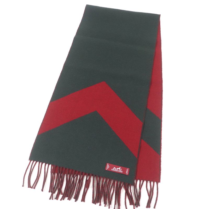 Hermes 100% Cashmere Fringe Shawl Scarf Green Bordeaux With Box Made In