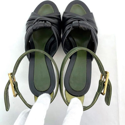 Celine Heels Sandals Khaki Black Ec20708 Excellent Condition