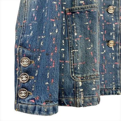 Chanel Coco Button Sequin Denim Jacket 38 Blue