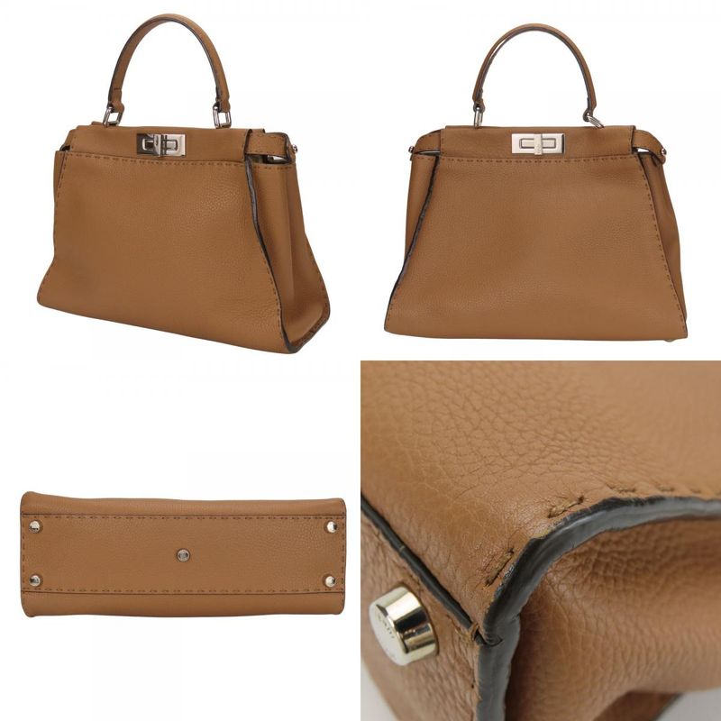 Fendi Handbag Peekaboo 8bn290 Selleria Leather Brown Silver Hardware 2WAY
