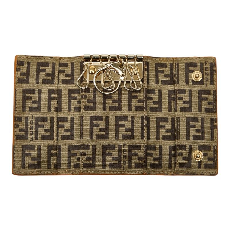 Fendi Zucchino Key Case 6-ribbon 8ap002 Orange Leather Women's Fendi