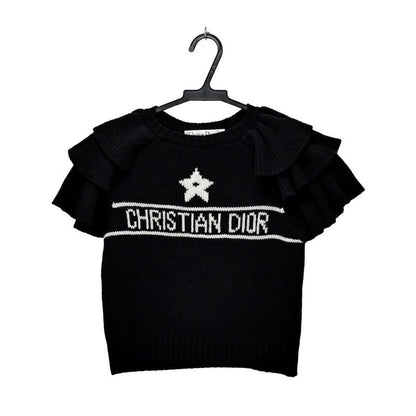 Dior Short Sleeve Knit Frill Size 36 Black White Cashmere