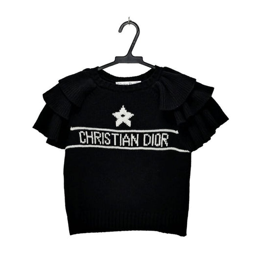 Dior Short Sleeve Knit Frill Size 36 Black White Cashmere